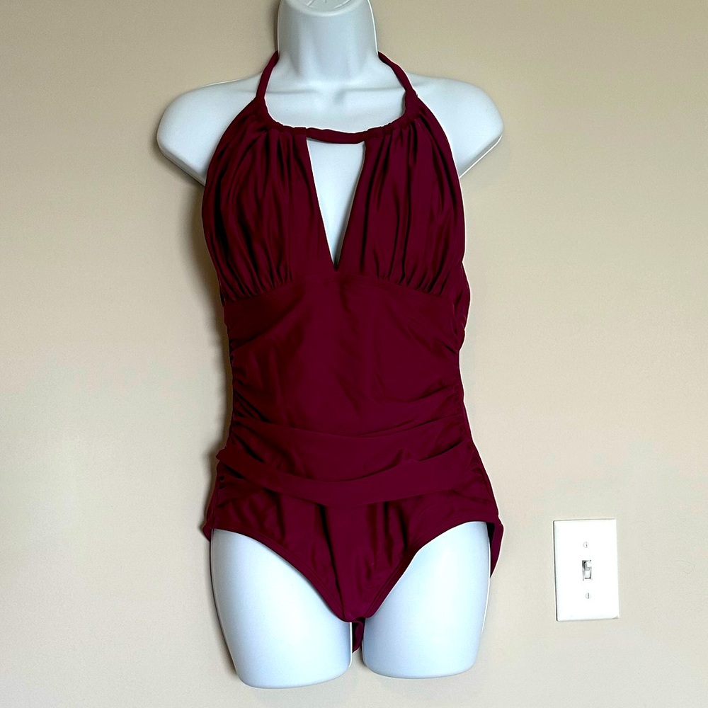 One Piece Halter Tummy Control Swimsuit - Picture 2 of 4